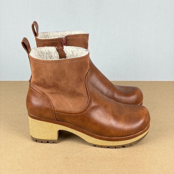 Universal Thread Maisie Clog Boots Womens 8.5 Cognac Brown Side Zip 2.5 Inch - Picture 3 of 11